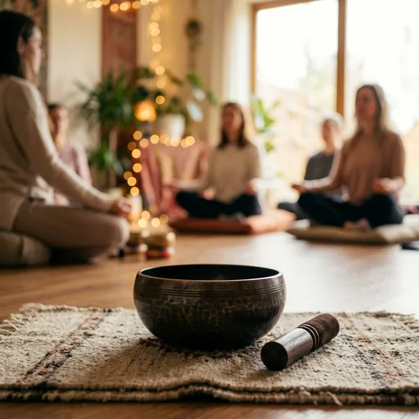 Image de bol tibétain lors d’une séance de sonothérapie