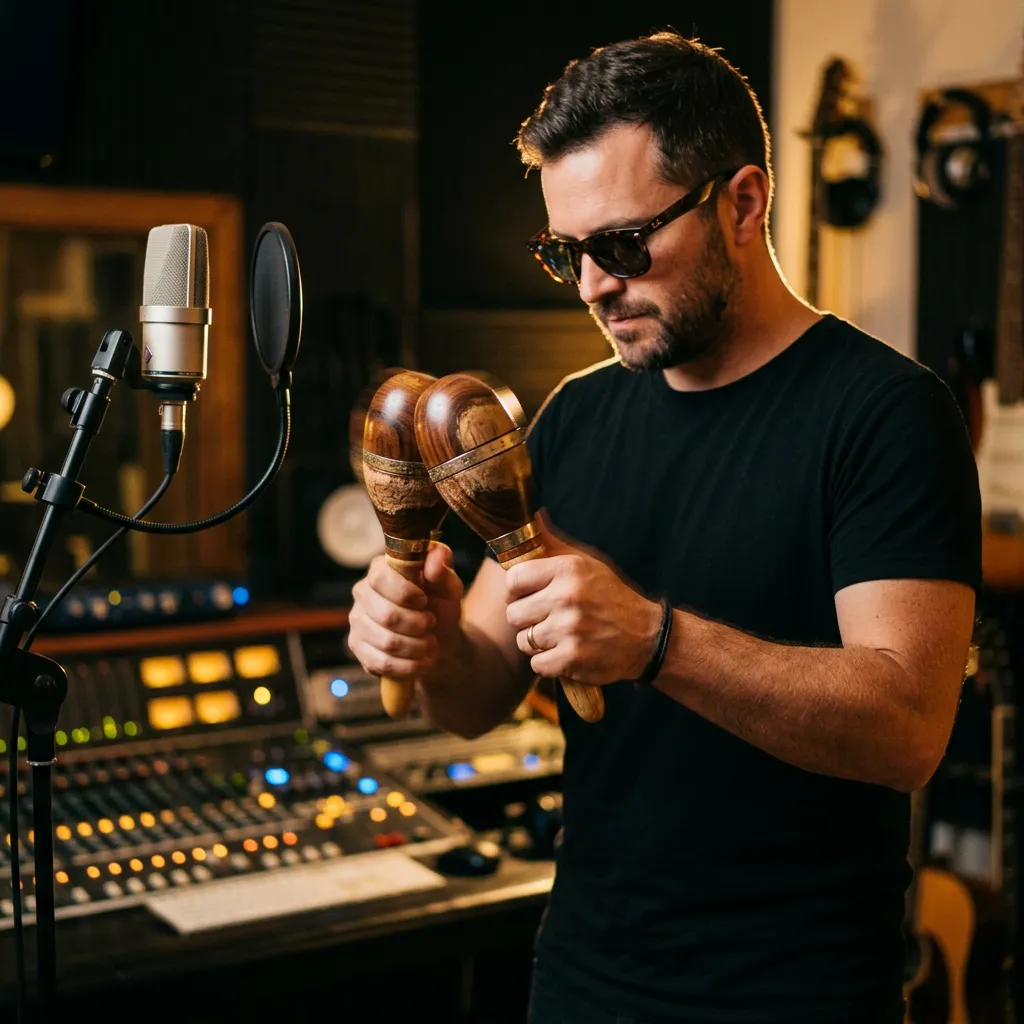 Image d’un joueur de maracas dans un studio d’enregistrement