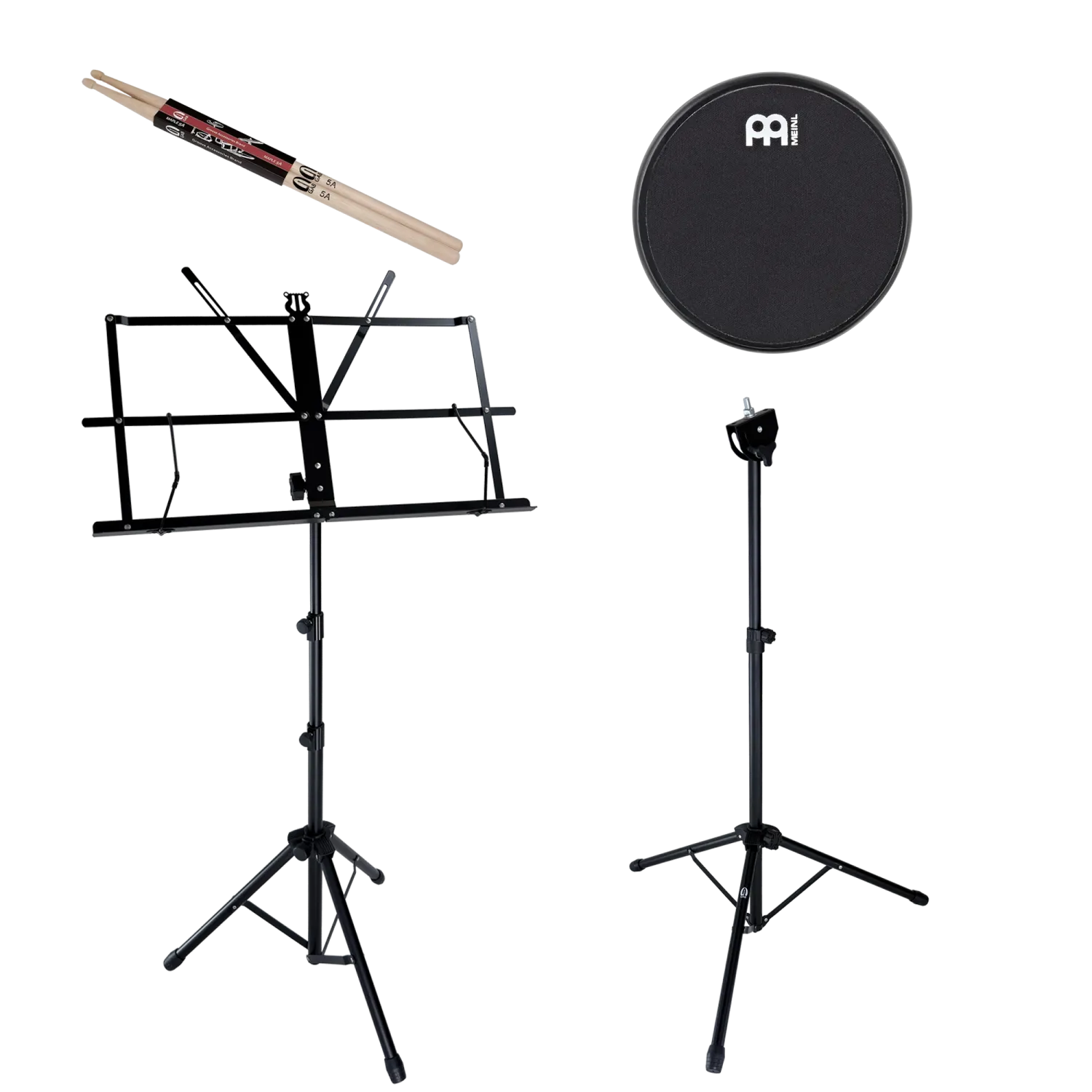 Pack Practice Pad Meinl 04" Marshmallow Black + Stand + Pupitre + Baguettes 5A