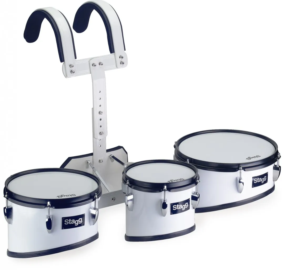Set TM Stagg Trio 8"/10"/12" Marching - Tilleul - White + Harnais