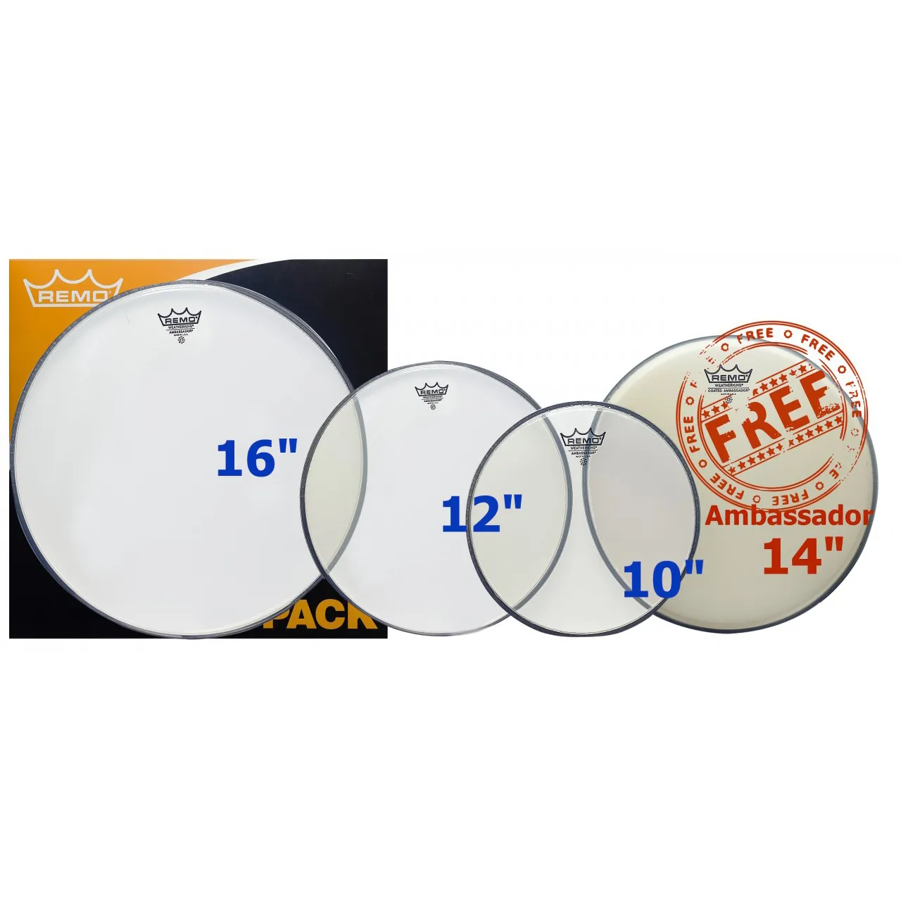 REMO Pack Ambassador 10"/12"/16" Clear + Ambassador 14" Coated