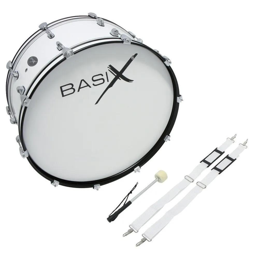 BASIX Grosse Caisse 24 X 12" Marching Tenor - White + Sangle - Mailloche