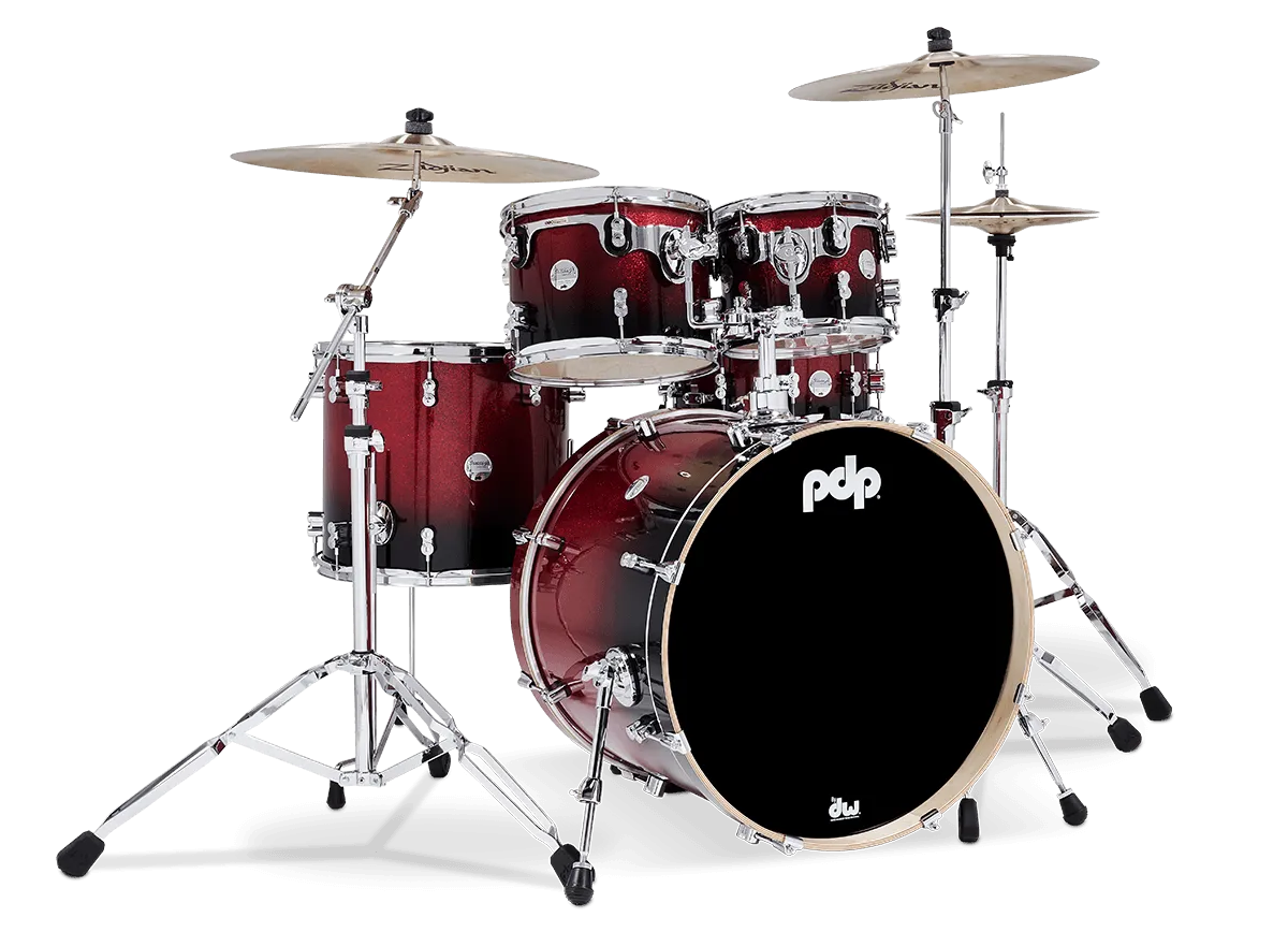 PDP Concept Maple Batterie 22"/5pcs Red/Black Fade Lacquer
