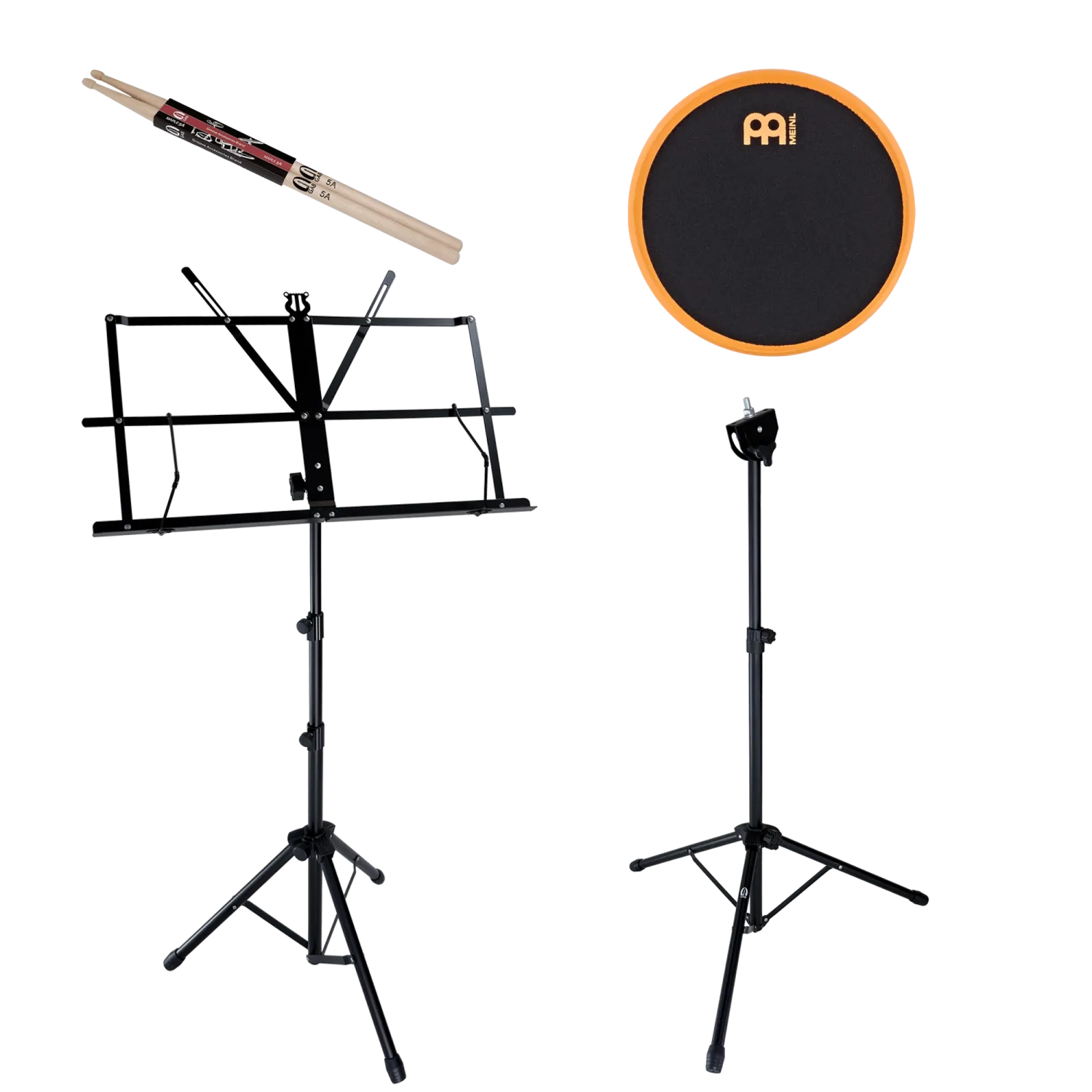 Pack Practice Pad Meinl 04" Marshmallow Orange + Stand + Pupitre + Baguettes 5A