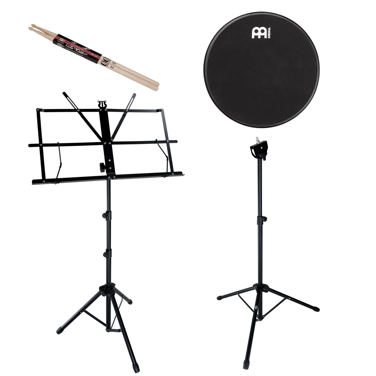 MEINL Pack Practice Pad 06" Marshmallow Black + Stand + Pupitre + Baguettes 5A
