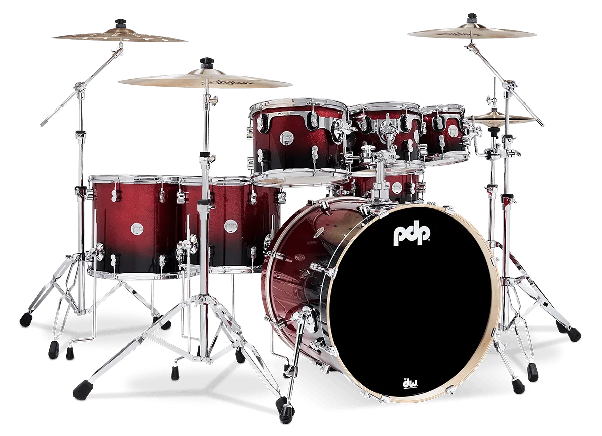 PDP Concept Maple Batterie 22"/7pcs Red/Black Fade Lacquer
