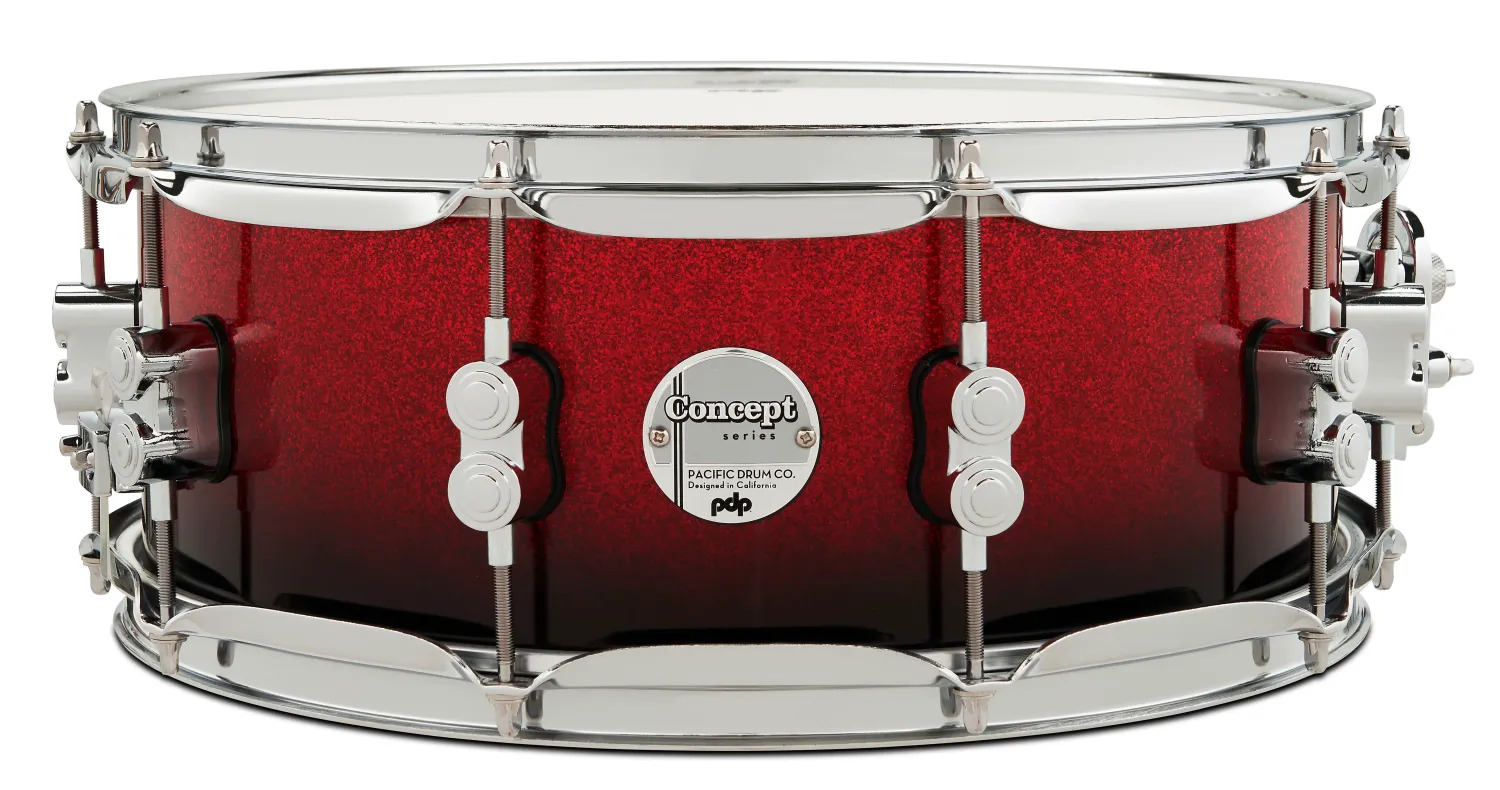 PDP Concept Maple Caisse Claire 14"x 5.5" Red/Black Fade Lacquer
