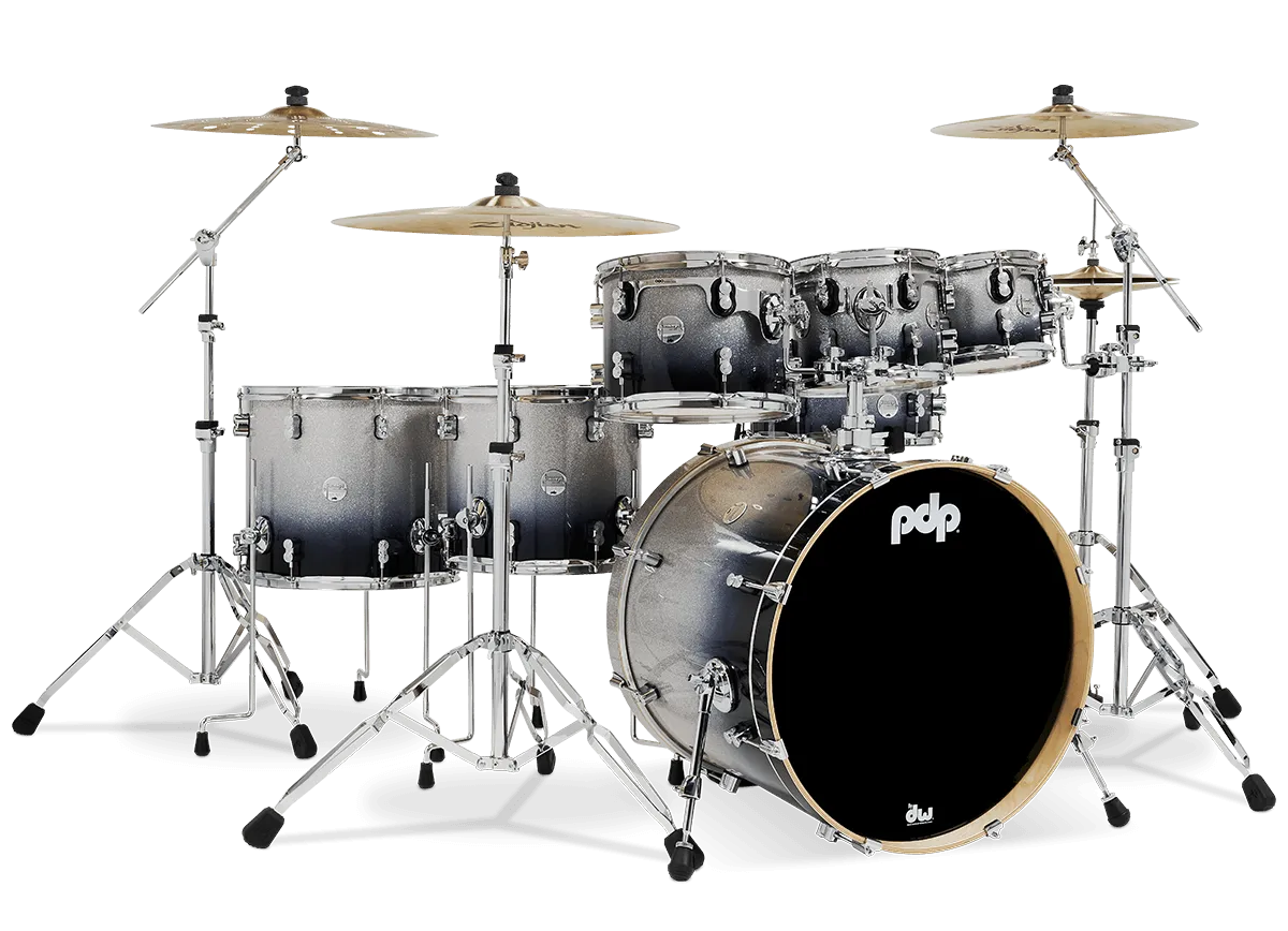 PDP Concept Maple Batterie 22"/7pcs Silver/Black Fade Lacquer