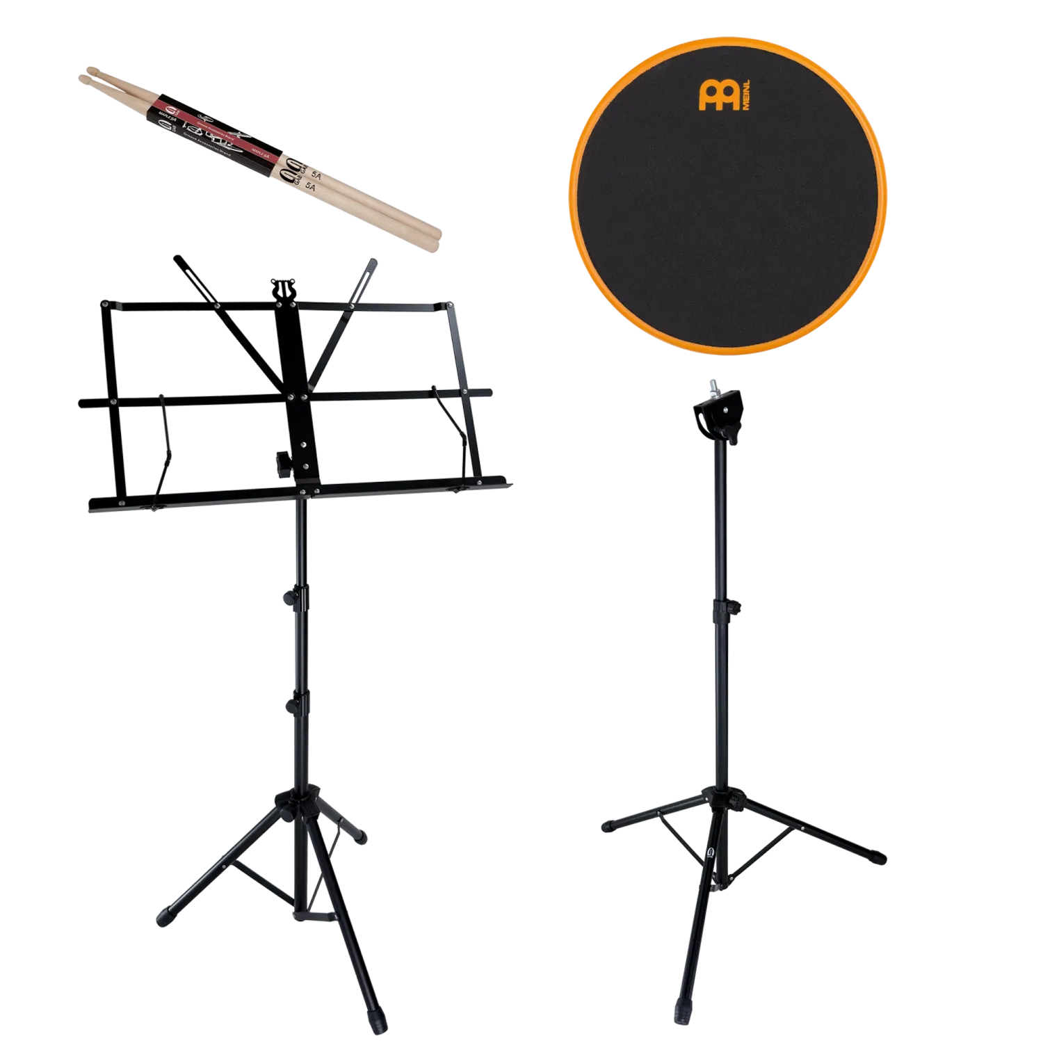 Pack Practice Pad Meinl 06" Marshmallow Orange + Stand + Pupitre + Baguettes 5A
