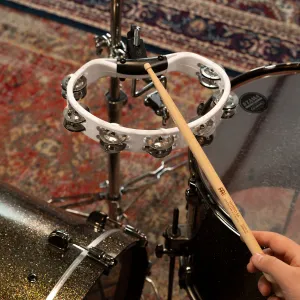 MEINL HTMT2WH Tambourin Headliner Demi-Lune 2 Rangs Acier White w/clamp