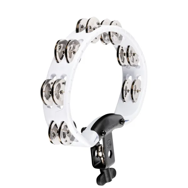 MEINL HTMT2WH Tambourin Headliner Demi-Lune 2 Rangs Acier White w/clamp