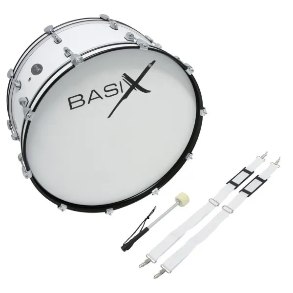 BASIX Grosse Caisse 24 X 12" Marching Tenor - White + Sangle - Mailloche