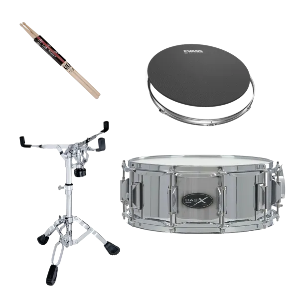 Pack BASIX Caisse Claire 14"x 5,5" Acier + Stand + Sourdine + Baguettes 5A