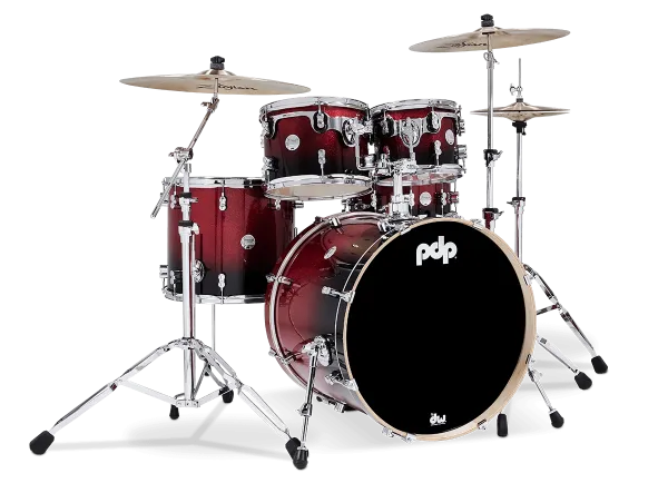 PDP Concept Maple Batterie 22"/5pcs Red/Black Fade Lacquer