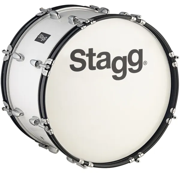 Grosse Caisse Stagg 20 X 10" Marching - Tilleul - White + Sangle/Batte