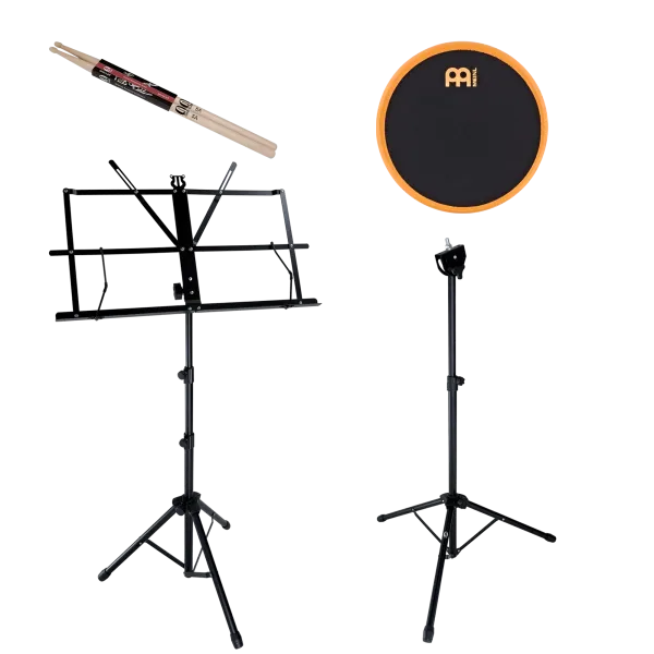 Produit Pack Practice Pad Meinl 04" Marshmallow Orange + Stand + Pupitre + Baguettes 5A Image
