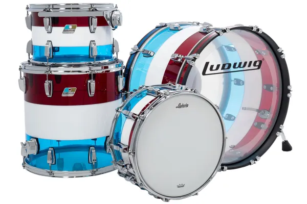 LUDWIG Vistalite 50Th Anniversary Batterie 22"/4pcs Rouge/Blanc/Bleu