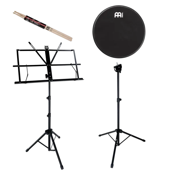 Produit MEINL Pack Practice Pad 06" Marshmallow Black + Stand + Pupitre + Baguettes 5A Image