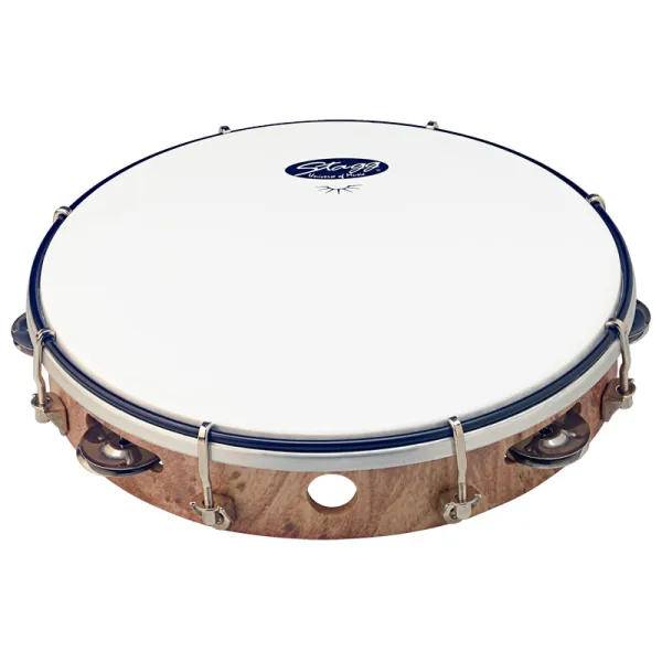 Tambourin Stagg 10" Accordable - Peau Plastique - 1 Rang - Bois