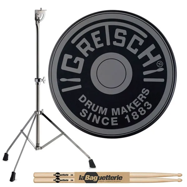 Pack Gretsch Practice Pad 06 Grey + Stand + Baguettes