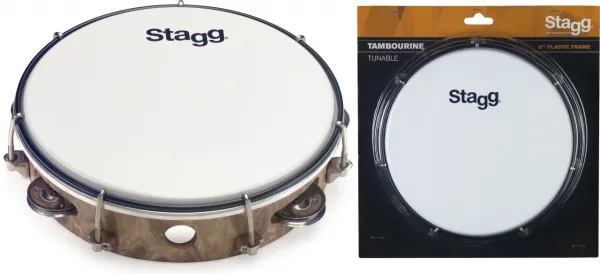 Tambourin Stagg 08" Accordable - Peau Plastique - 1 Rang - Bois