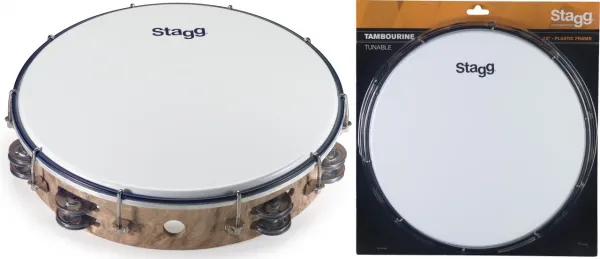Tambourin Stagg 12" Accordable - Peau Plastique - 2 Rangs - Bois