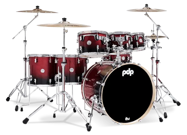 PDP Concept Maple Batterie 22"/7pcs Red/Black Fade Lacquer