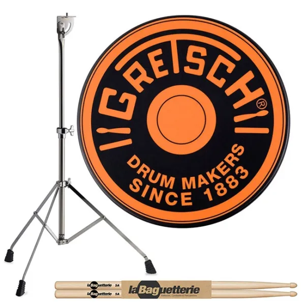 Pack Gretsch Practice Pad 06 Orange + Stand + Baguettes