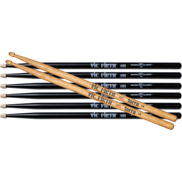 VIC FIRTH Pack Baguettes 5B American Classic Black + Terra - 4 Paires