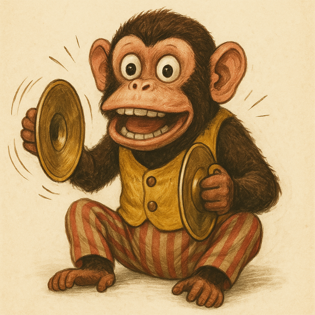 Image qui représente un petit singe qui frappe des cymbales